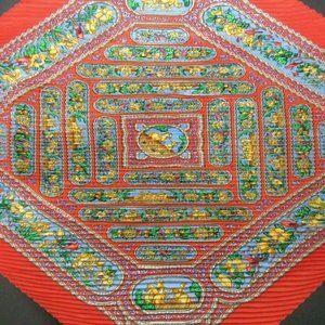 HERMES Pleated Scarf 100% Silk "QALAMDAN" Red